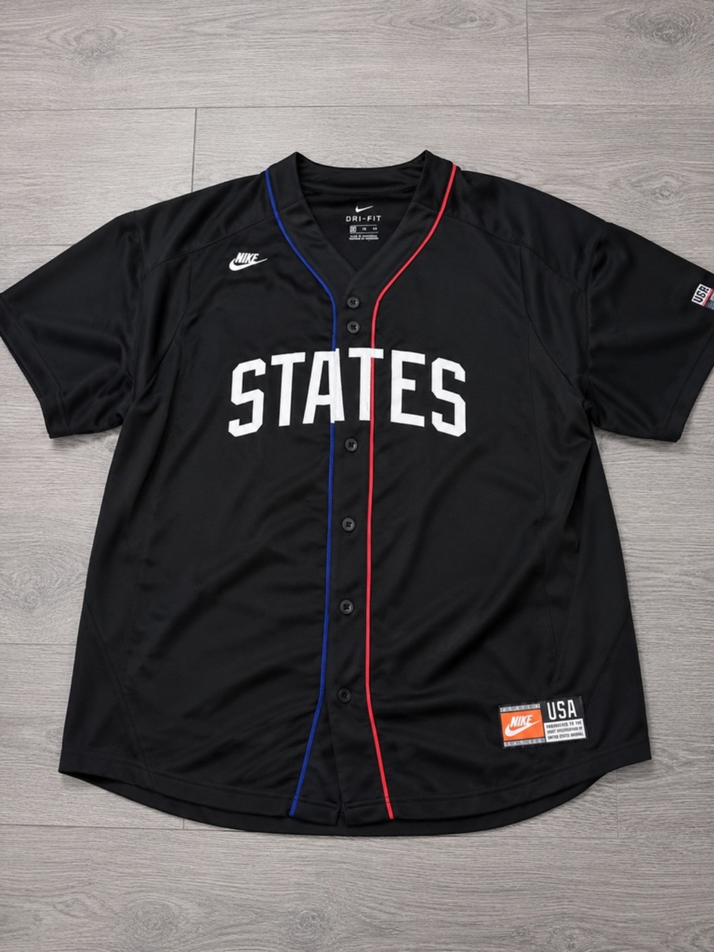 Nike USA States Baseball Jersey Black Dri-FIT Men’s XL USED